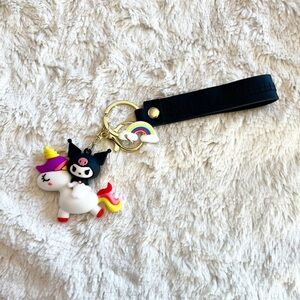 Sanrio Kuromi on a Unicorn Keychain Wristlet Bag Charm